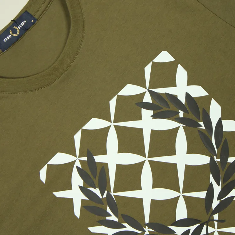 Fred Perry Cross Stitch Printed T-Shirt - Uniform Green-1